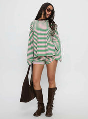Settle Down Long Sleeve Top Green Pink Stripe