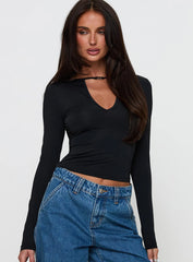 Layna Long Sleeve Plunge Neck Top Black