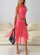 Scenic Route Asymmetrical Midi Skirt Red Check