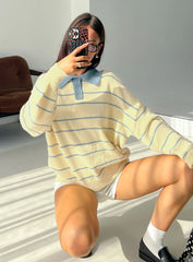 Minda Collared Knit Sweater Yellow Stripe