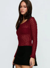 Harly Sheer Long Sleeve Bodysuit Red