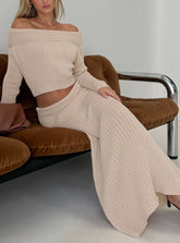 Devion Foldover Waist Maxi Skirt Beige