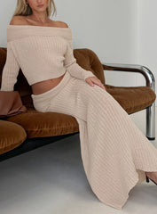 Devion Foldover Waist Maxi Skirt Beige