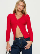 Donya Twist Detail Long Sleeve Top Red