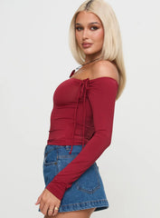 Where You At Off Shoulder Long Sleeve Top Red