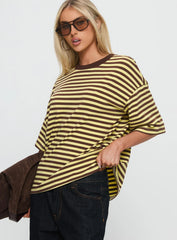 Keep Falling Short Sleeve Top Yellow / Brown Stripe
