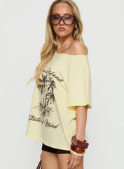 Tropical Islands Off Shoulder Graphic Tee Yellow