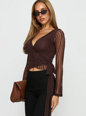 Tevon Wrap Long Sleeve Top Brown