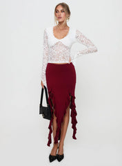 Peachey Asymmetric Ruffle Midi Skirt Burgundy