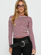 Derrica Long Sleeve Top Red Grey Stripe