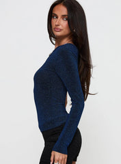 Dance All Night One Sleeve Top Navy Glitter