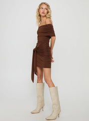 Island Girl Tie Skirt Mini Dress Brown