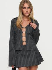 Saraya Long Sleeve Ring Top Grey Pinstripe