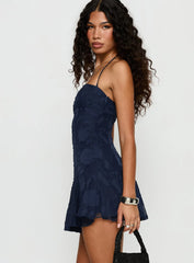 Songbirds Godet Mini Dress Navy Burnout