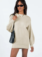 Harmony Balloon Sleeve Knit Mini Dress Beige