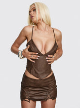 Venessa Faux Leather Mini Skirt Brown