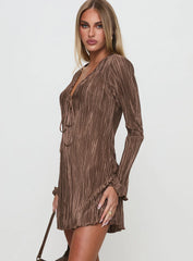 Malop Long Sleeve Mini Dress Chocolate Petite