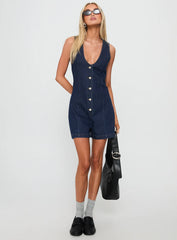 Arcore Button Up Denim Playsuit Dark Wash