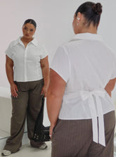 Akiyo Button Up Blouse Top White Curve