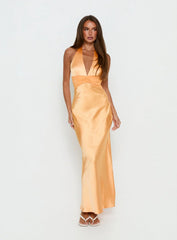 Sazenna Halter Plunge Maxi Dress Orange