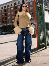 Savenna Mid Rise Wide Leg Jeans Dark Wash Leopard