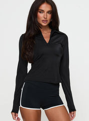 Celosiah Zip Up Collared Top Black