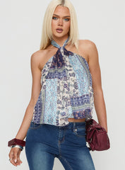 Ferne Tie Neck Top Blue Multi
