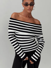 Danyel Off The Shoulder Sweater Black White Stripe