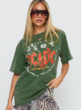 Acdc Vintage Oversized Graphic Top Green