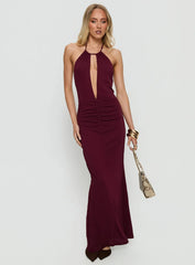 Lyssa Halter Plunge Maxi Dress Plum