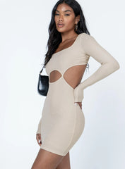 Zolia Long Sleeve Mini Dress Beige