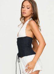 Dreamfields Lace Up Corset Top Dark Denim White