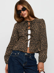 Recognize Tie Detail Long Sleeve Top Leopard