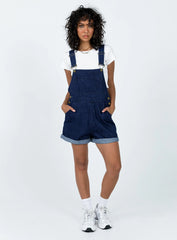 Kacey Short Overalls Dark Wash Denim