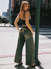 Ribbon Stamp Low Rise Wide Leg Jeans Antique Wash