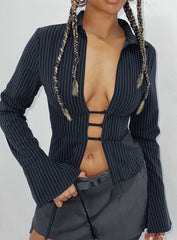 Nial Long Sleeve Top Black / Pinstripe