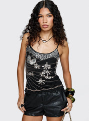 Devondra Sequin Detail Cami Top Black