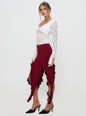 Peachey Asymmetric Ruffle Midi Skirt Burgundy