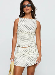 Tovie Frill Linen Blend Skort Cream Polka