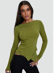 I Know You Backless Long Sleeve Top Green