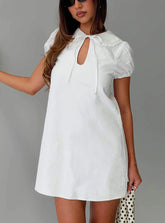 You've Got Mail Lace Trim Keyhole Mini Dress White