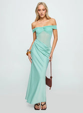 Only Exception Off The Shoulder Maxi Dress Aqua