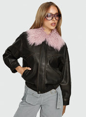 Brittanni Fluffy Collar Jacket Brown / Pink