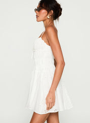 Wish Me Luck Shirred Mini Dress White