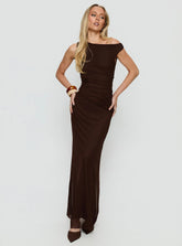Krystyna Off Shoulder Ruched Maxi Dress Chocolate