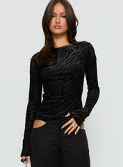 Vila Lettuce Trim Long Sleeve Top Black Zebra