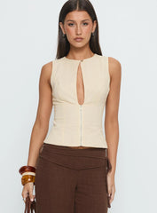 Heleena Zip Through Top Cream