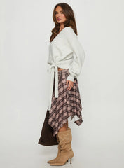 Scholar Asymmetrical Midi Skirt Brown Check