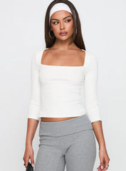 So American Rib 3/4 Sleeve Top White