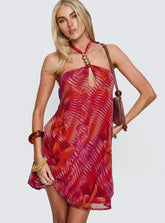 Magica Halter Keyhole Mini Dress Red Floral